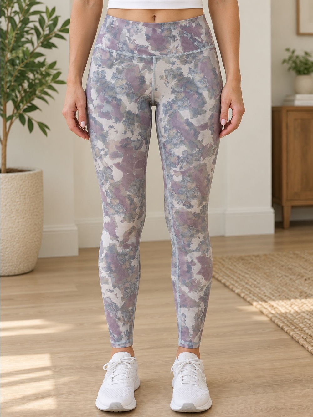Becco Camo Print High-Waist Leggings in Purple